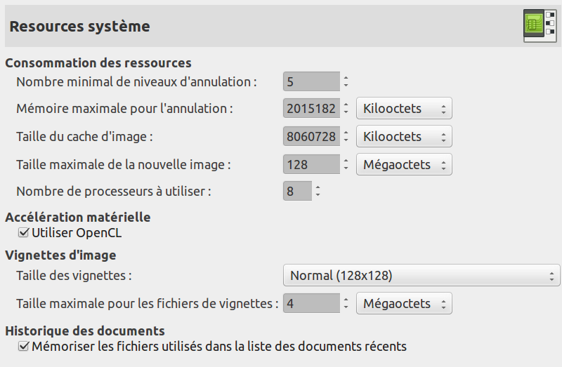 System Resources Preferences