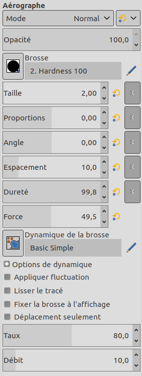 La fenêtre de dialogue Options de l’outil