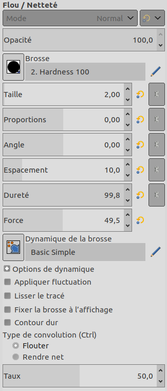 Les options de l’outil Flou / Netteté.