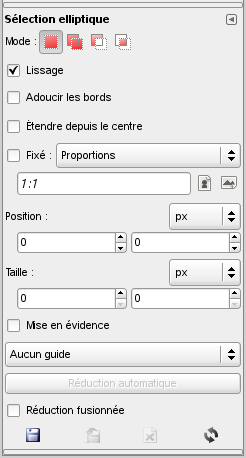 Les options de l’outil de sélection elliptique.