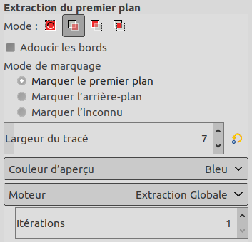 Options de l’outil « Extraction de Premier-plan »