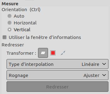 Options de l’outil « Mesure »