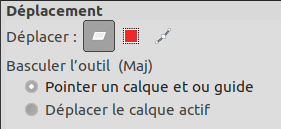 Options de l’outil Déplacement