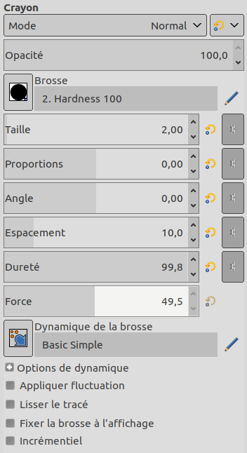 Options de l’outil « Crayon »