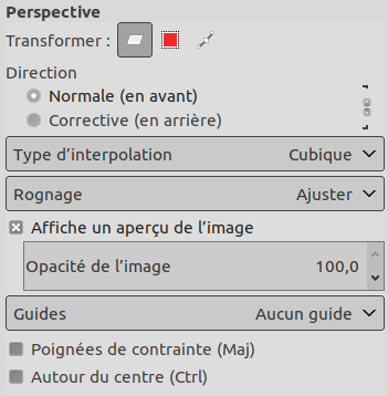 Options de l’outil « Perspective »