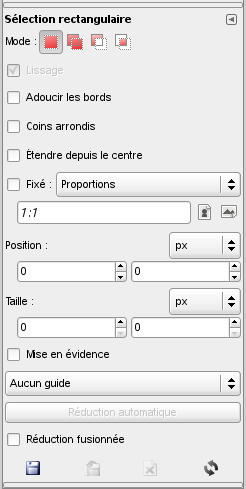 Les options de l’outil de sélection rectangulaire.