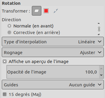 Options de l’outil Rotation