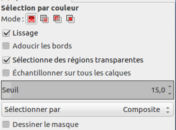 Les options de l’outil de sélection par couleur