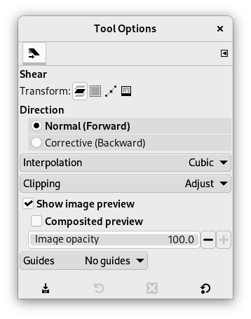 Options de l’outil Cisaillement