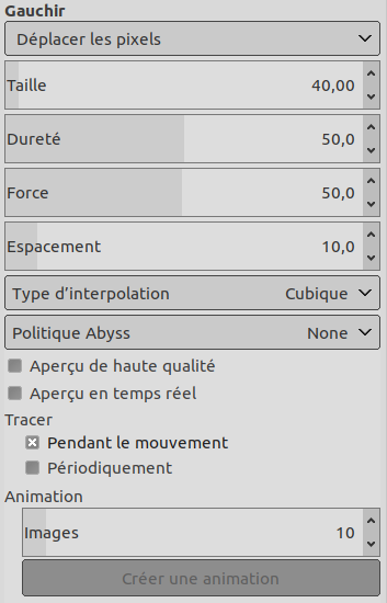 Options de l’outil Gauchir