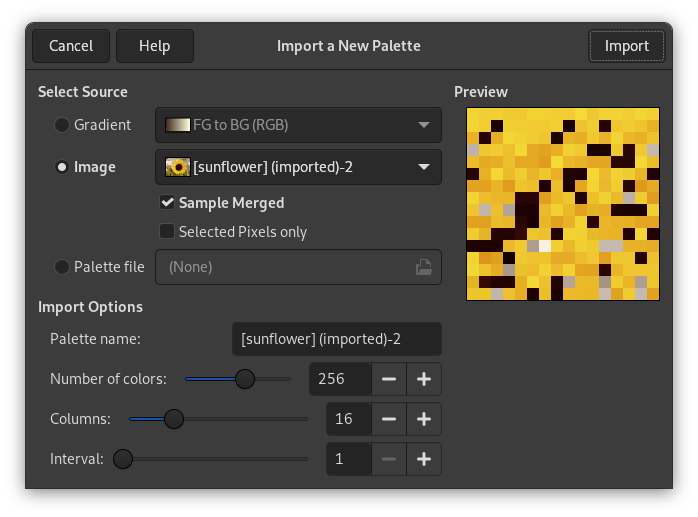 The Import Palette dialog