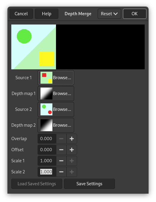 „Depth Merge” filter options