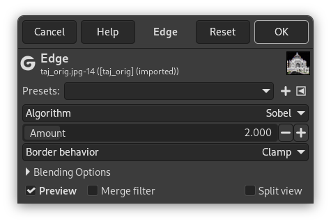 Edge filter options