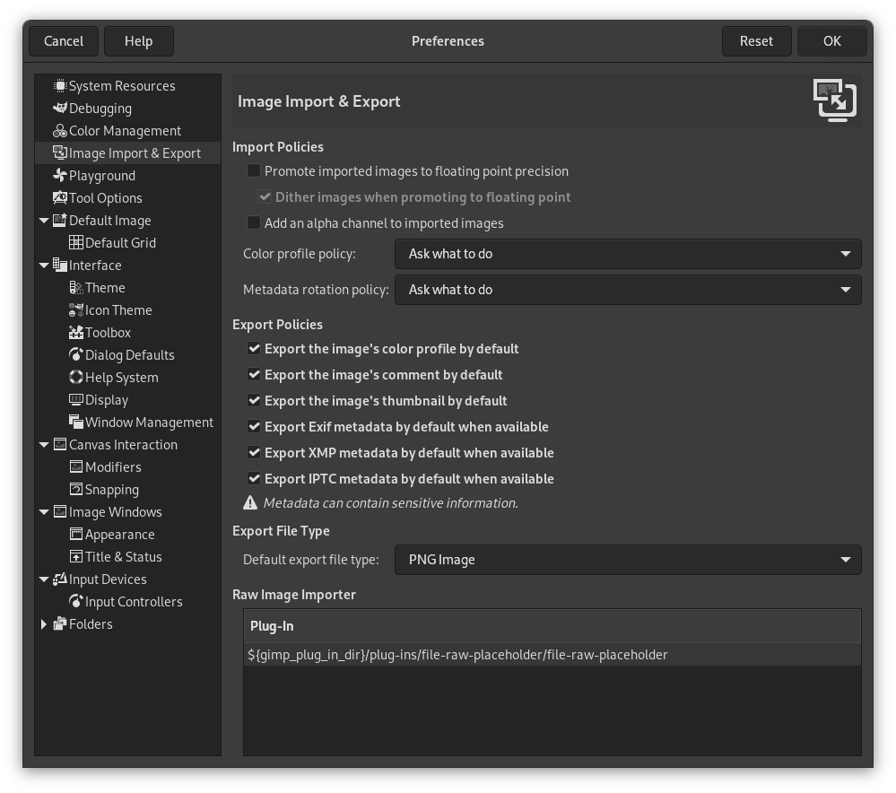 Image Import and Export Preferences