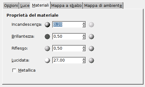 Opzioni del filtro «Effetti luce» (proprietà del materiale)