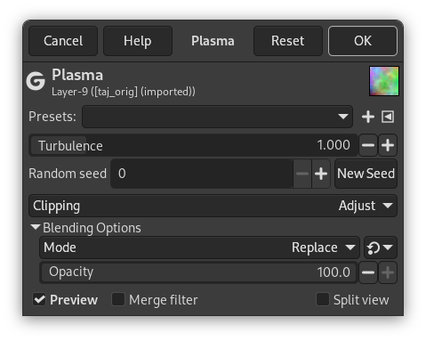 Opzioni del filtro «plasma»