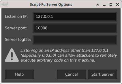 Le opzioni del server script-fu