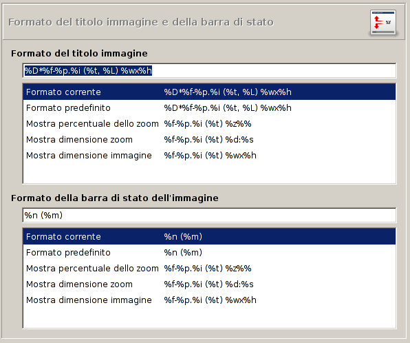 Image Title and Statusbar Format Preferences