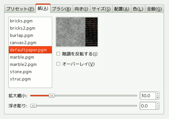 「紙」タブのオプション