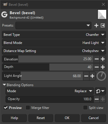 「Bevel」 filter options