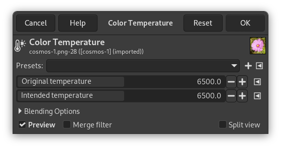 「Color Temperature」 options