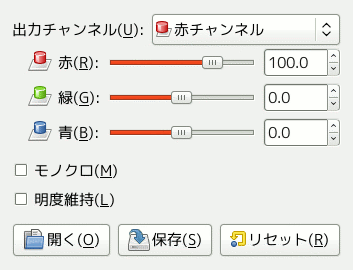 「チャンネルミキサー」コマンドのオプション