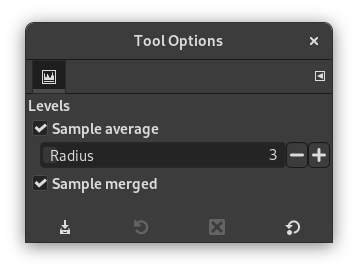 「Levels」 tool options