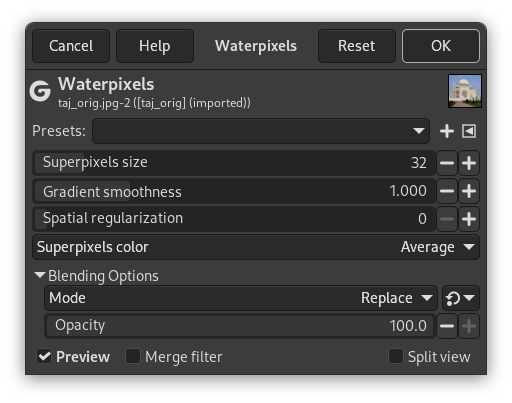 „Waterpixels“ options