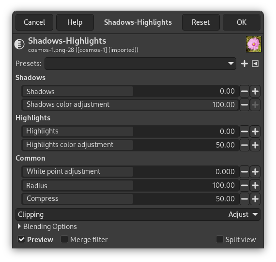 Shadows-Highlights Options