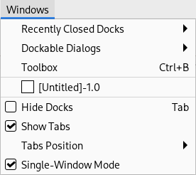 Contents of the „Windows“ Menu