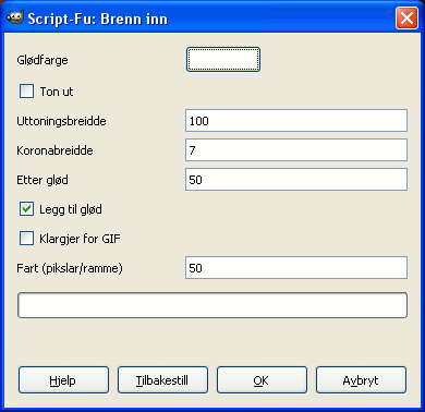 Innstillingane for filteret «Brenn inn»