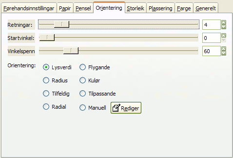 Innstillingane for «Orientering»