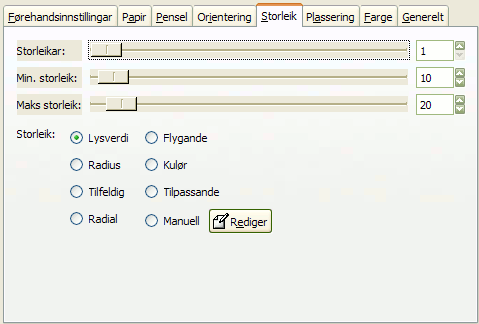 Innstillingane for «Storleik»