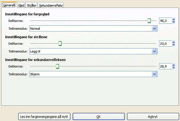 Generelle innstillingar for «gradientreflekshandsamaren»