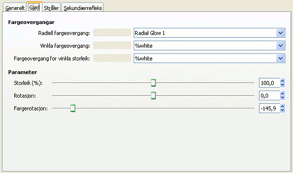 Innstillingane for «Glød» i «Gradientreflekshandsamaren»