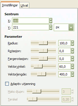 Innstillingane for filteret «Gradientrefleks»