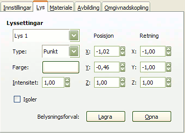 Innstillingane for filteret «Lyseffektar» (Lyssettingar)