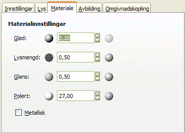 Innstillingane for filteret «Lyseffektar» (Materiale)