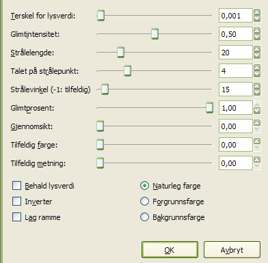 Innstillingane for filteret «lysglimt»