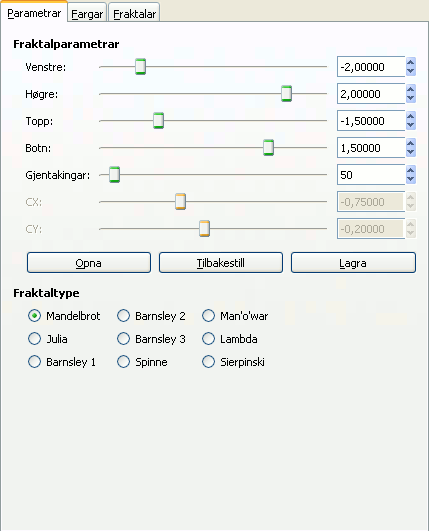 Innstillingane for filteret «Fraktalutforskaren» (Filter)