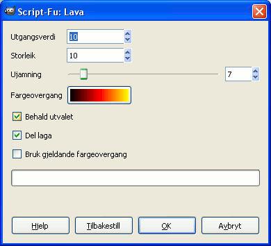 Innstillingane for filteret «Lava»