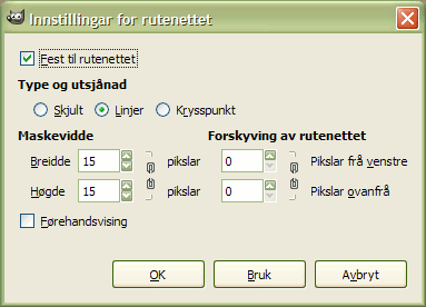 Innstillingane for rutenettet