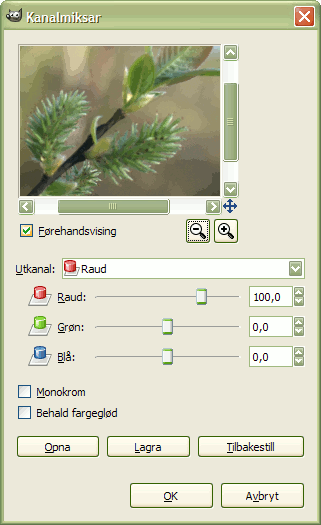 Innstillingane for kommandoen «Kanalmiksar»