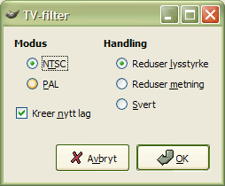 Innstillingane for TV-filteret