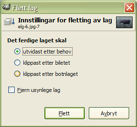 Dialogvindauget «Innstillingar for fletting av lag»