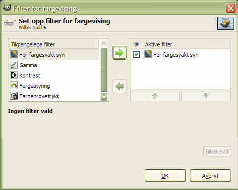 Dialogvindauget for «Fargevisingsfiltra»