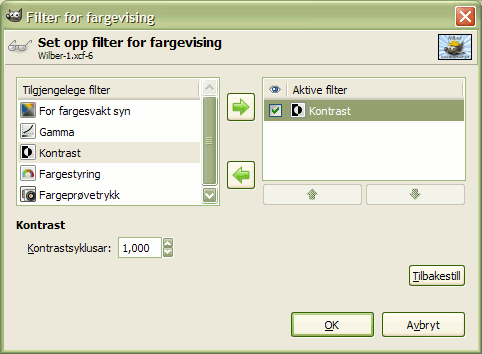 Dialogvindauget for «Kontrast»