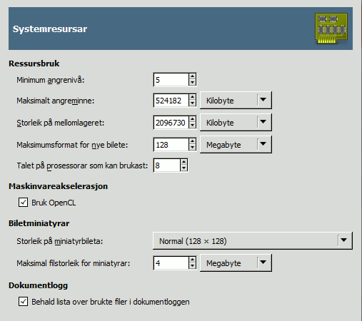 System Resources Preferences