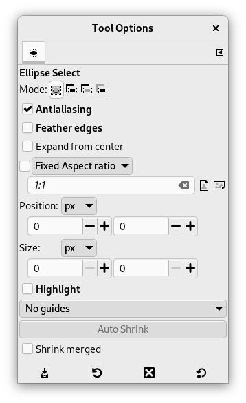 Innstillingane for verktøyet «ellipseutval»