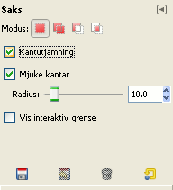 Innstillingane for verktøyet «Saksa»